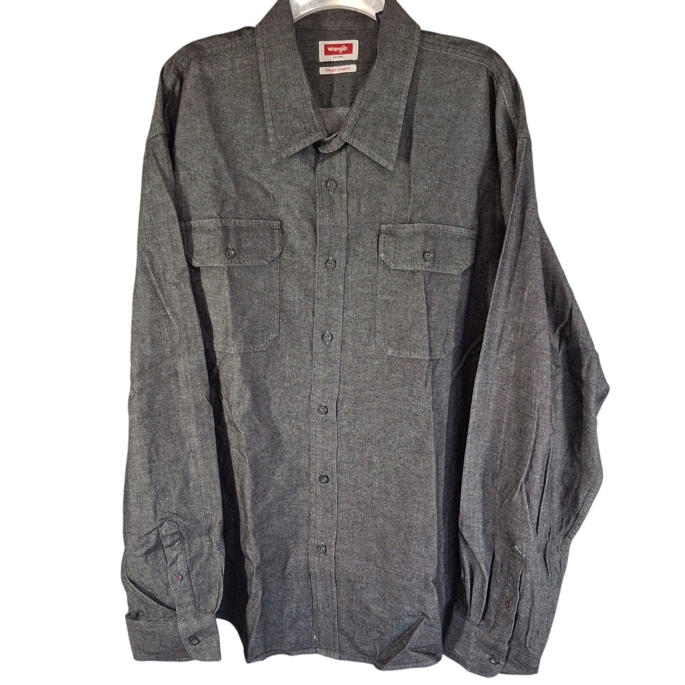 Wrangler Mens 3XL Shirt Flex for Comfort Long Sleeve‎ Button Up Denim Gray